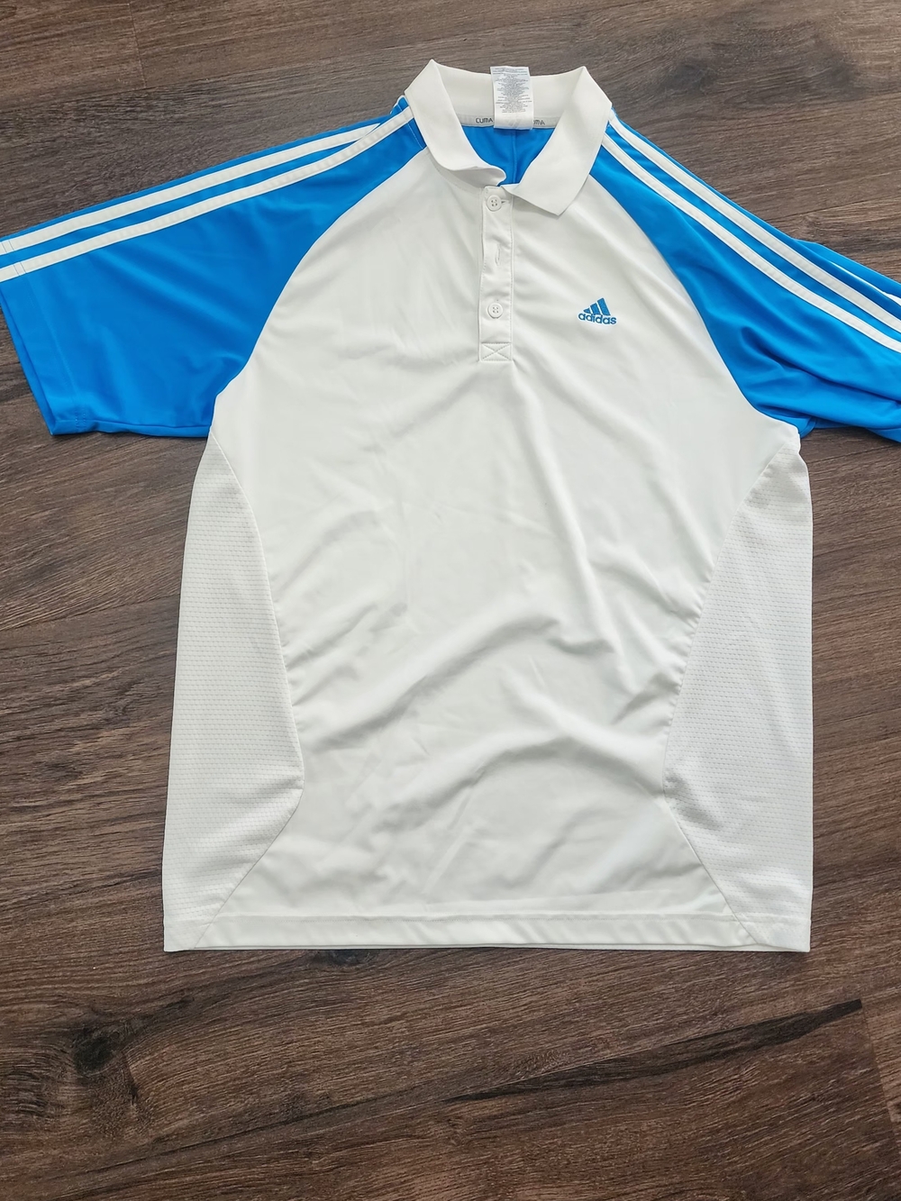 adidas White and Blue Short Sleeve Polo